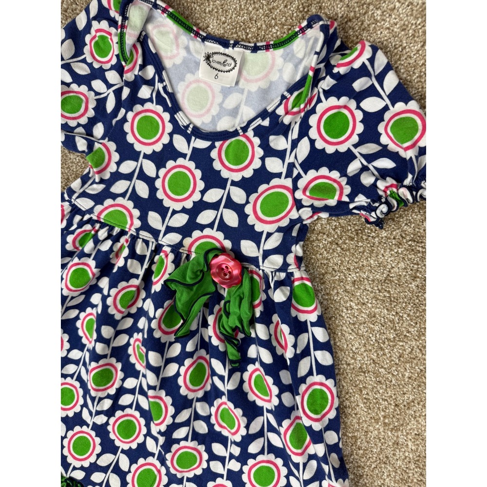 Loves Me Not Girls Floral Ruffle Dress Navy Blue Green Pink Daisy 6‎ Twirl Mod
